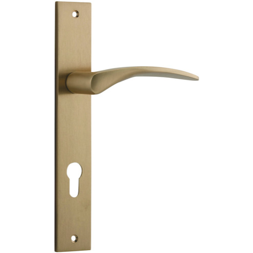 Door Lever Oxford Rectangular Euro Brushed Brass CTC85mm H237xW50xP60mm _x000D_ in Brushed Brass
