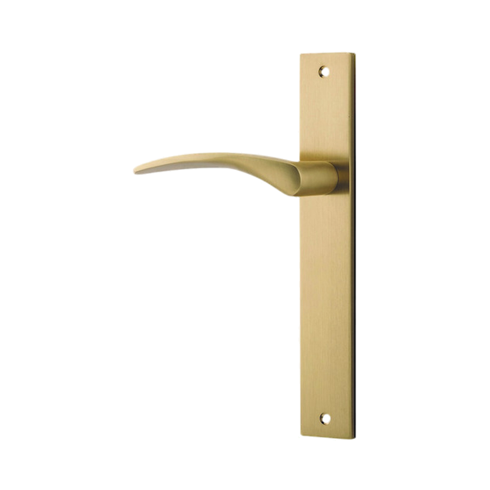 Door Lever Oxford Rectangular Latch Left Hand Fixed Brushed Brass L125xP60mm BPH240xW38mm in Brushed Brass