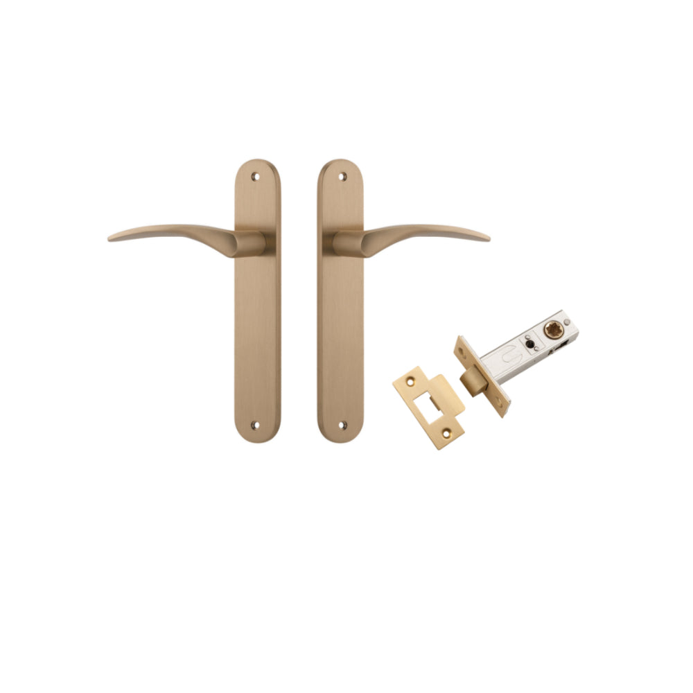 Door Lever Oxford Oval Latch Brushed Brass H237xW40xP60mm Passage Kit Tube Latch Split Cam 'T' Striker Brushed Brass Backset 60mm in Brushed Brass