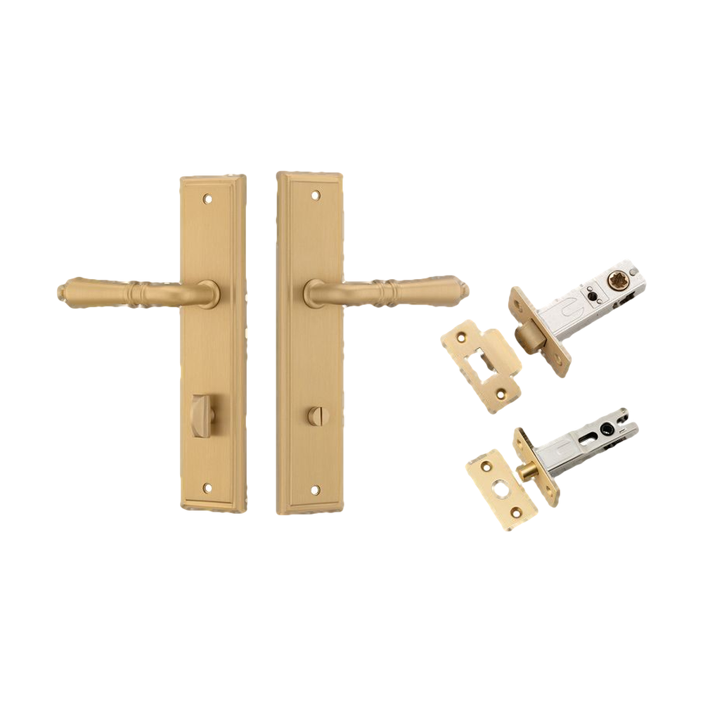 Door Lever Sarlat Stepped Brushed Brass Privacy Kit in Brushed Brass