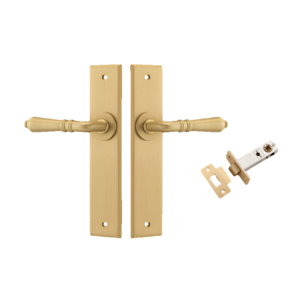 Door Lever Sarlat Chamfered Brushed Brass L111xP55mm BPH240xW50mm Passage Kit Tube Latch Split Cam 'T' Striker Brushed Brass Backset 60mm in Brushed Brass