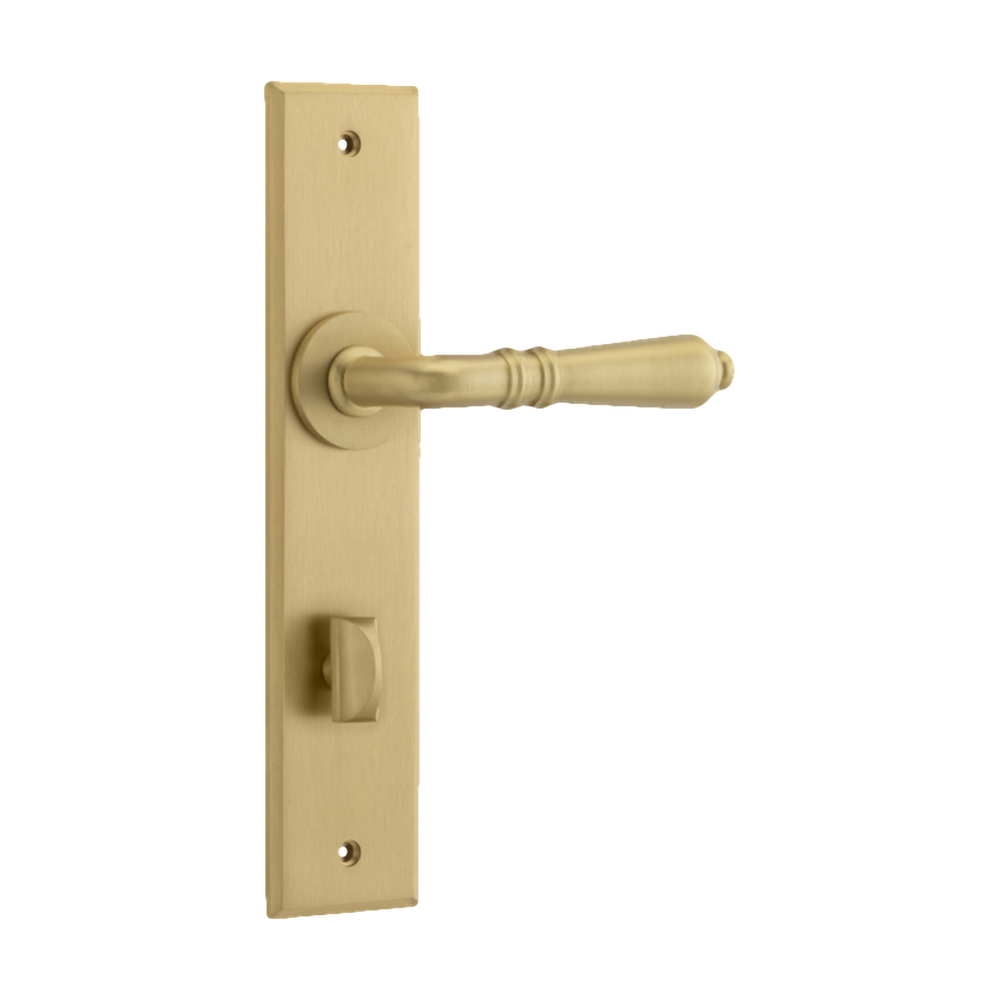 Door Lever Sarlat Chamfered Privacy Brushed Brass H240xW50xP55mm in Brushed Brass