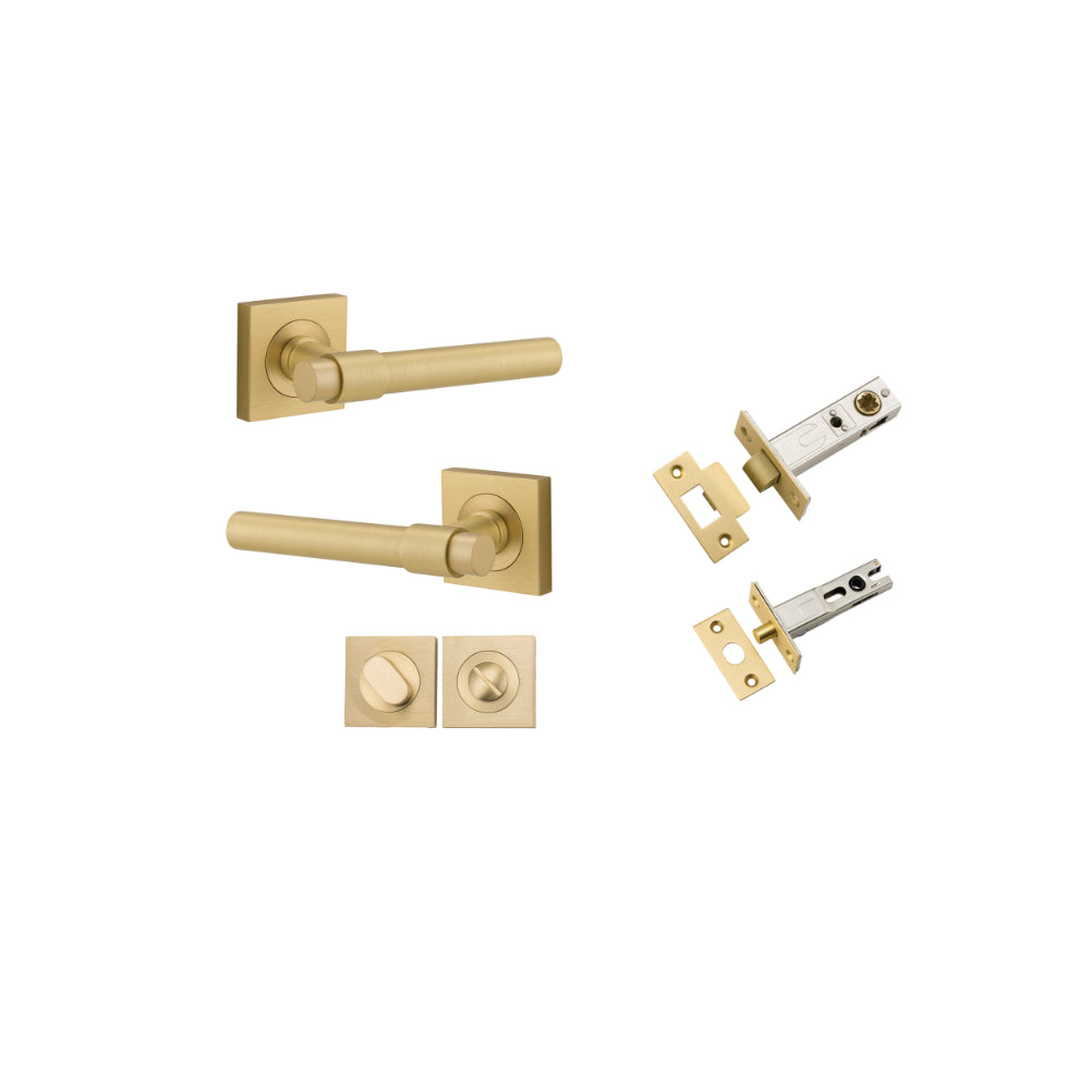 Door Lever Helsinki Square Rose Brushed Gold PVD H52xW52xP61mm Privacy Kit, Tube Latch Split Cam 'T' Striker Brushed Gold PVD Backset 60, Privacy Bolt Rnd Bolt Brushed Gold PVD Backset 60, Privacy Turn Oval Con Fix Sq Brushed Gold PVD H52xW52xP23mm in Brushed Gold PVD