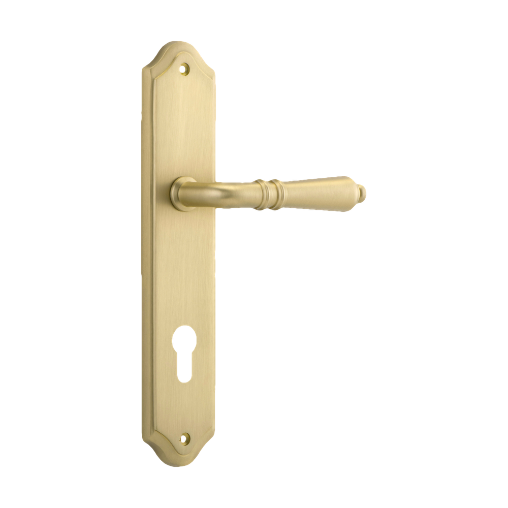 Door Lever Sarlat Shouldered Euro Brushed Gold PVD CTC85mm H250xW48xP57mm in Brushed Gold PVD