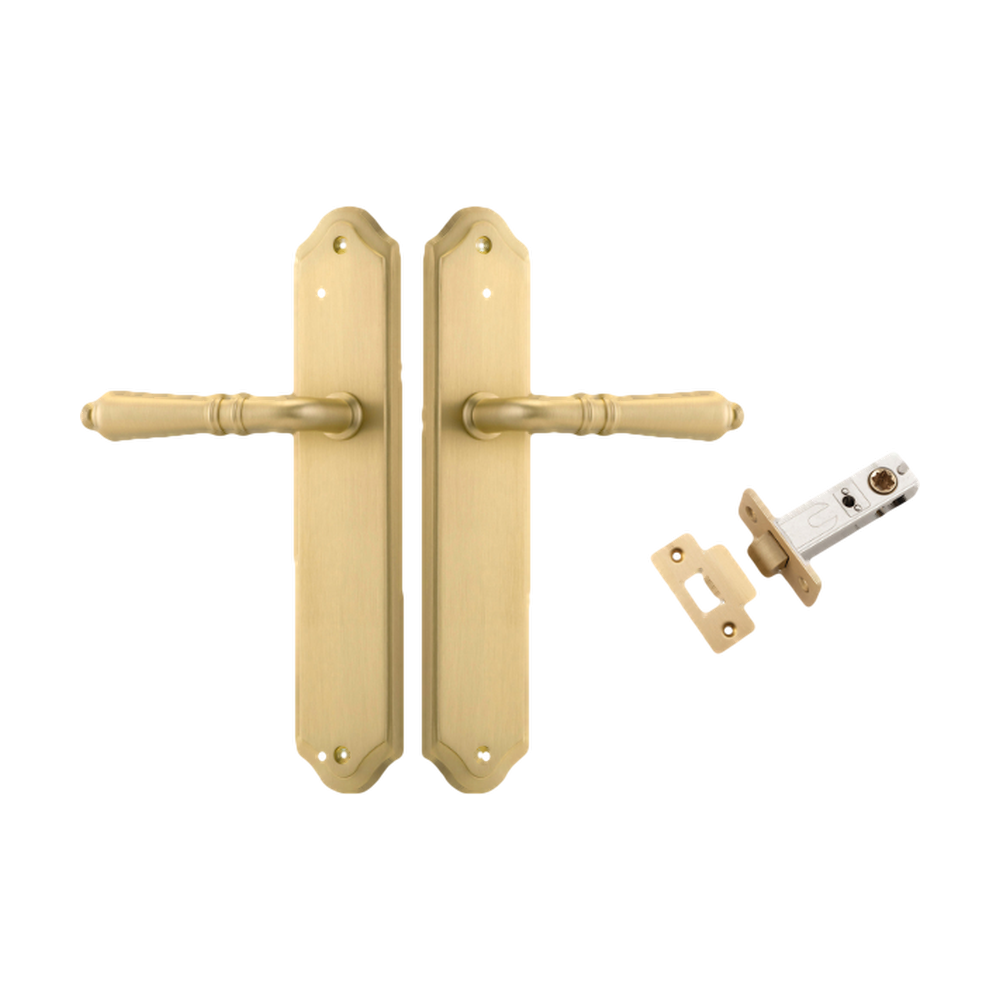 Door Lever Sarlat Shouldered Latch Pair Brushed Gold PVD L111xP55mm BPH250xW48mm Passage Kit Tube Latch Split Cam 'T' Striker Brushed Gold PVD Backset 60mm in Brushed Gold PVD