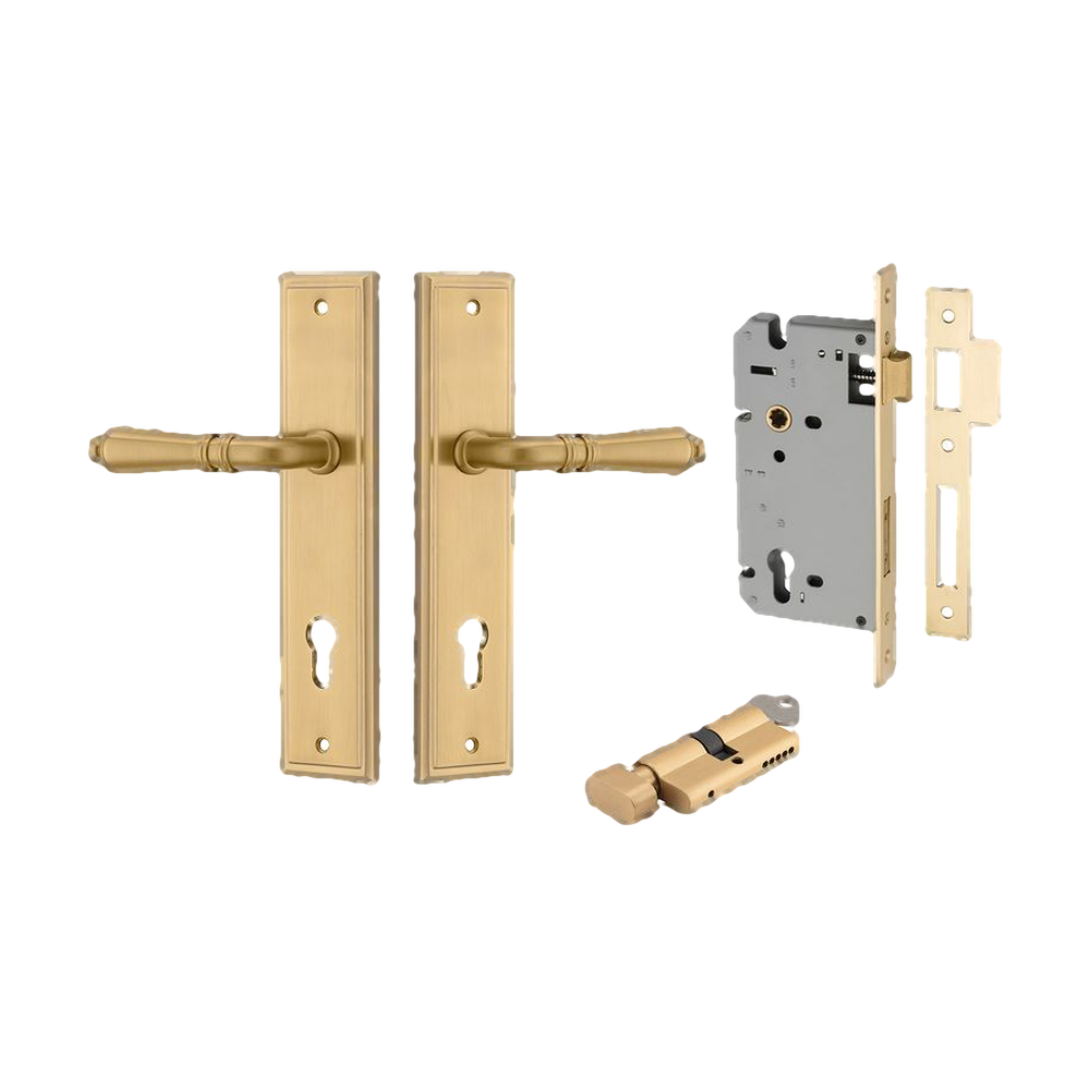 Door Lever Sarlat Stepped Brushed Gold PVD Key / Thumb Entrance Kit in Brushed Gold PVD