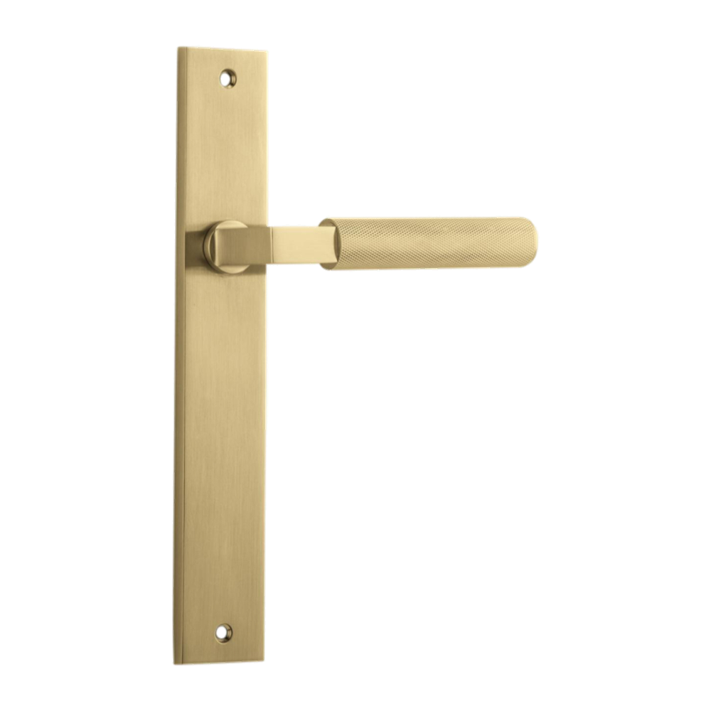 Door Lever Brunswick Rectangular Latch Right Hand Fixed Brushed Gold PVD L120xP57mm BPH240xW38mm in Brushed Gold PVD