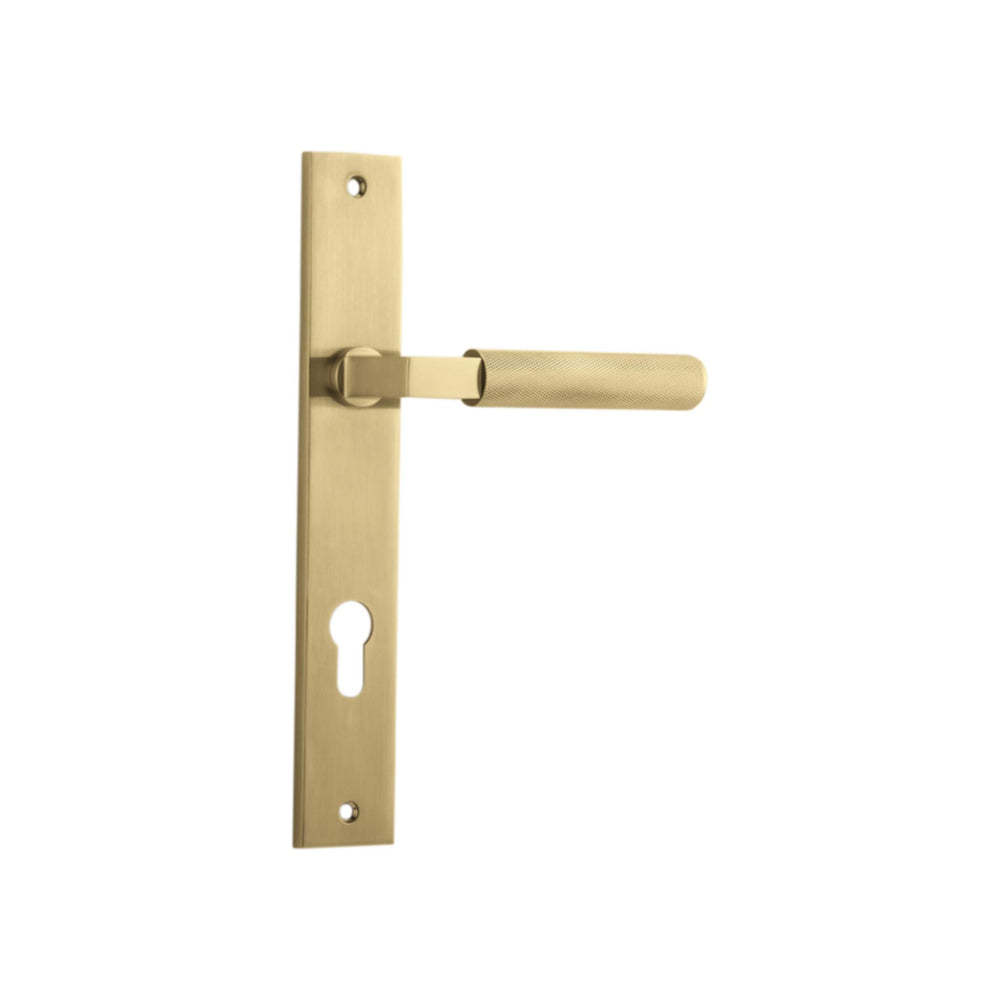 Door Lever Brunswick Knurled Rectangular Euro Brushed Gold PVD CTC85mm H240xW38xP60mm in Brushed Gold PVD