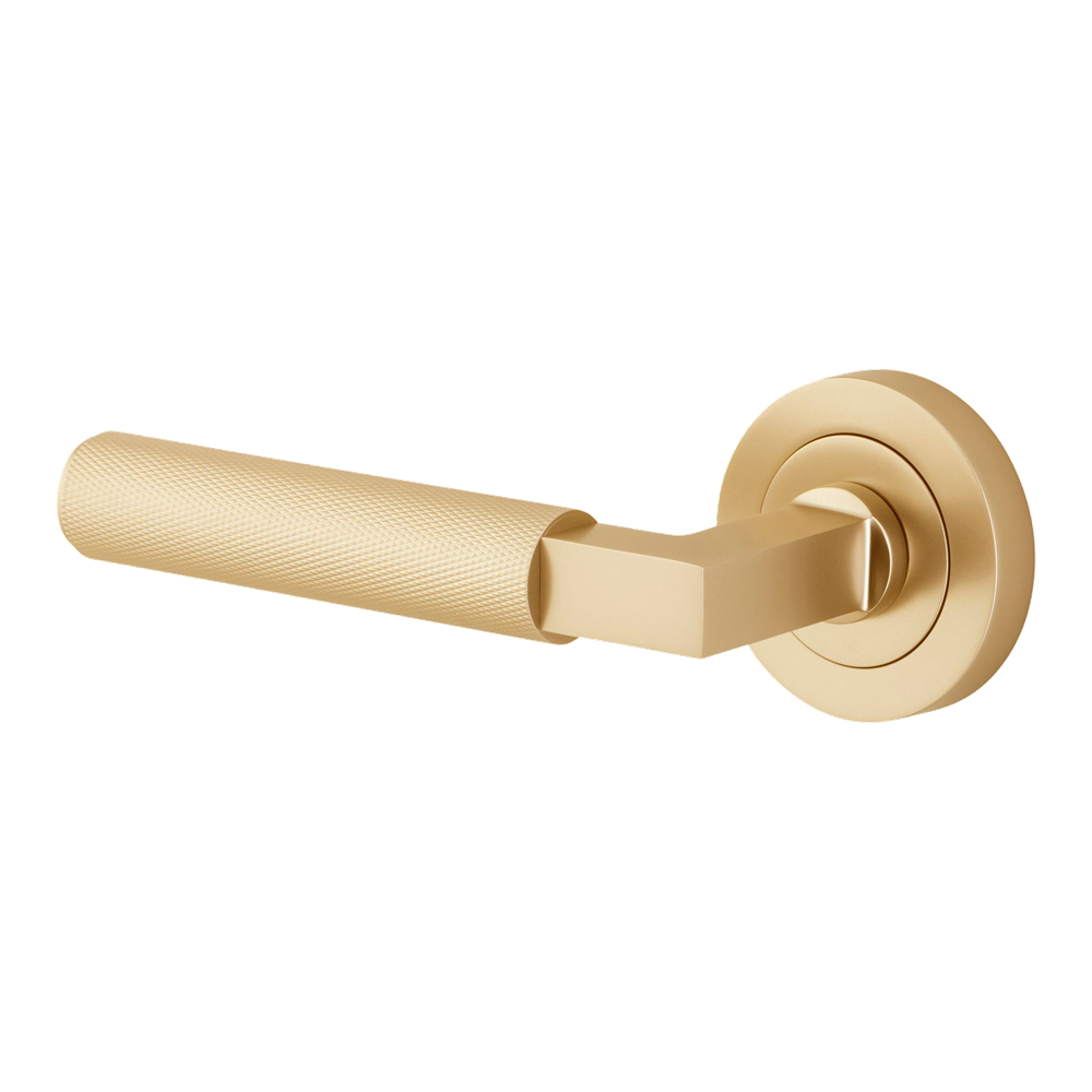 Door Lever Brunswick Rose Round Concealed Fix Left Hand Fixed Brushed Gold PVD L120xP60mm BPD52mm in Brushed Gold PVD