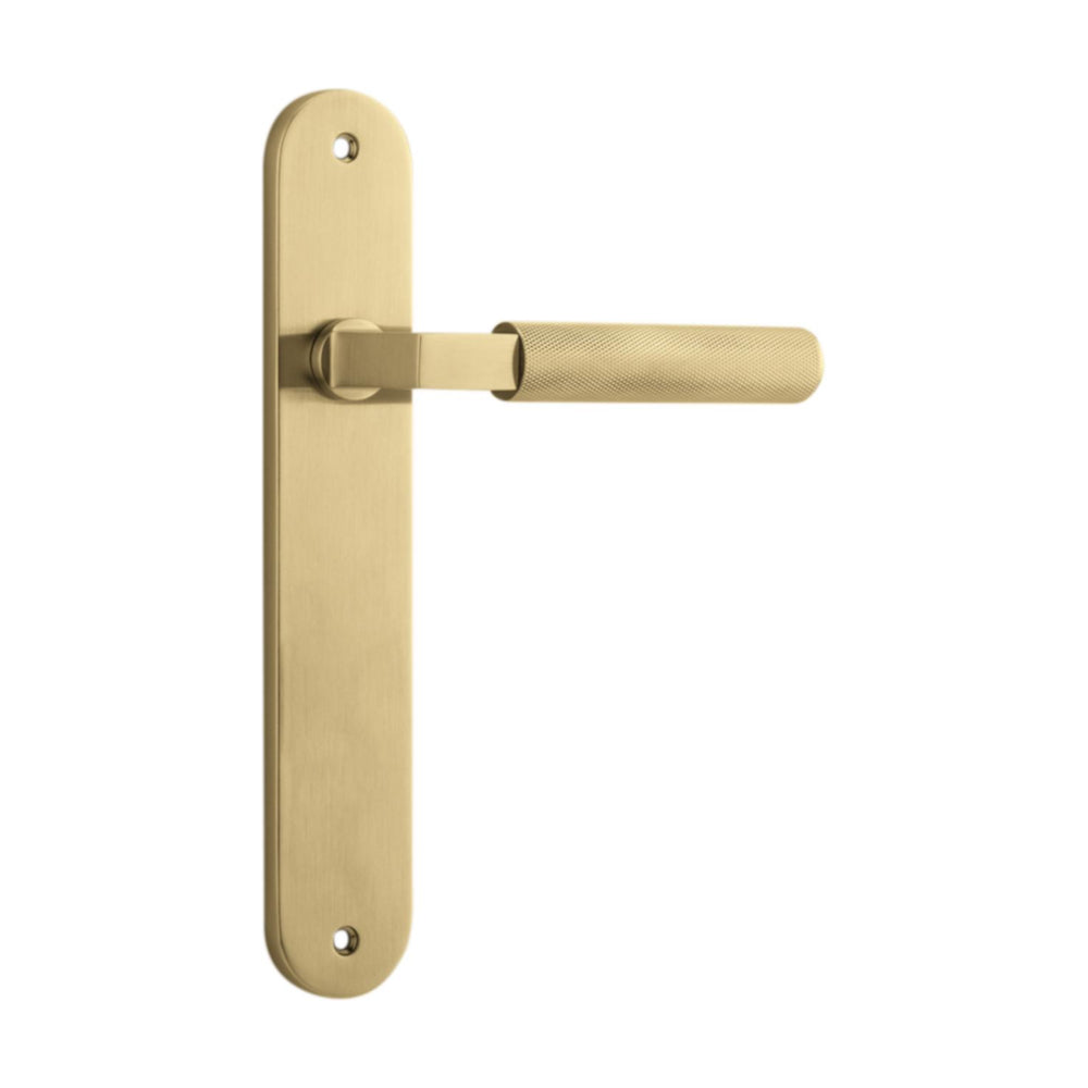 Door Lever Brunswick Knurled Oval Latch Brushed Gold PVD H237xW40xP60mm in Brushed Gold PVD