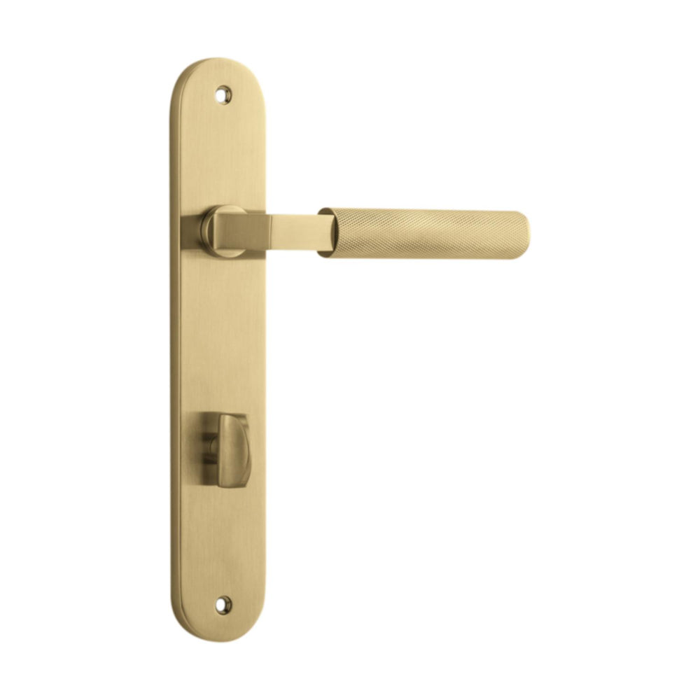 Door Lever Brunswick Knurled Oval Privacy Brushed Gold PVD CTC85mm H237xW40xP60mm in Brushed Gold PVD