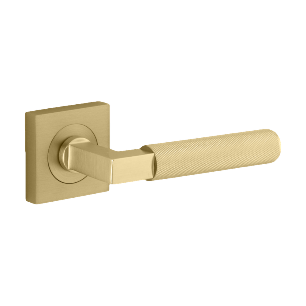 Door Lever Brunswick Knurled Square Rose Pair Brushed Gold PVD H52xW52xP60mm in Brushed Gold PVD