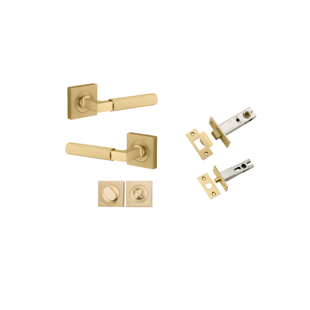 Door Lever Brunswick Square Rose Pair Brushed Gold PVD D52xP60mm Privacy Kit, Tube Latch Split Cam 'T' Striker Brushed Gold PVD Backset 60, Privacy Bolt Rnd Bolt BG PVD Backset 60, Privacy Turn Oval Conc Fix Sq Brushed Gold PVD H52xW52xP23mm in Brushed Gold PVD