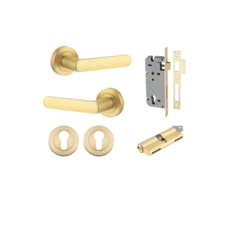 Door Lever Osaka Rose Round Brushed Gold PVD Key / Key Entrance Kit in Brushed Gold PVD