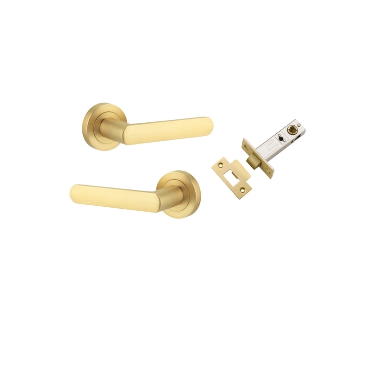 Door Lever Osaka Rose Round Brushed Gold PVD Passage Kit in Brushed Gold PVD