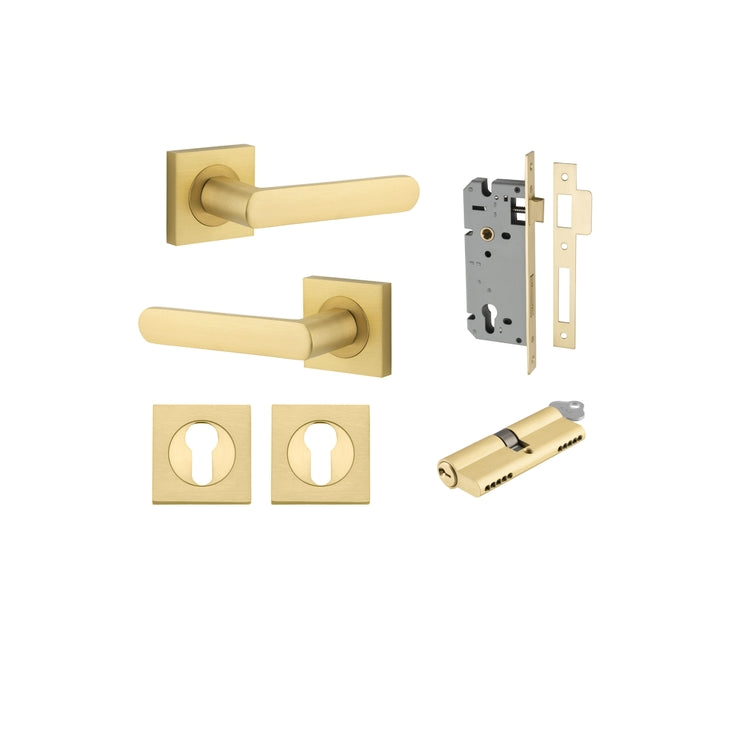 Door Lever Osaka Rose Square Brushed Gold PVD Key / Key Entrance Kit in Brushed Gold PVD