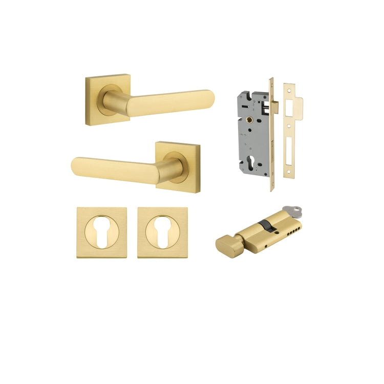 Door Lever Osaka Rose Square Brushed Gold PVD Key / Thumb Entrance Kit in Brushed Gold PVD
