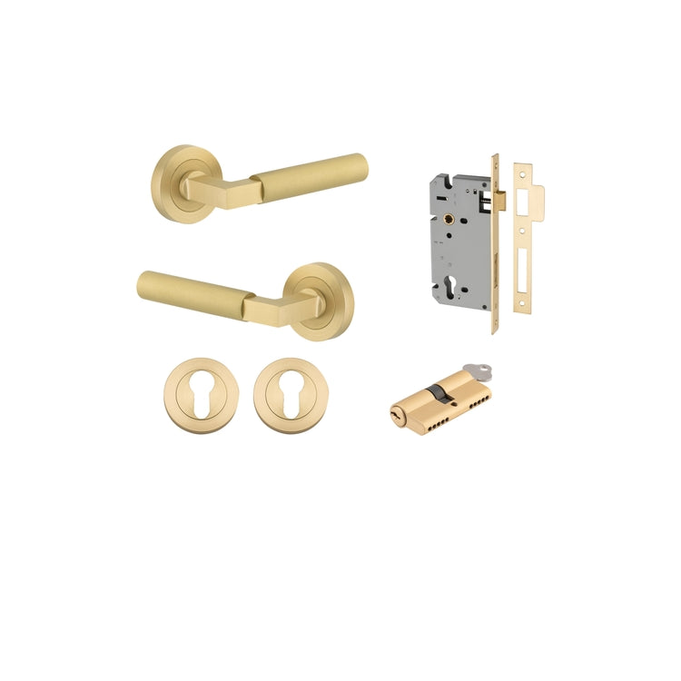 Door Lever Berlin Rose Round Brushed Gold PVD Key / Key Entrance Kit in Brushed Gold PVD