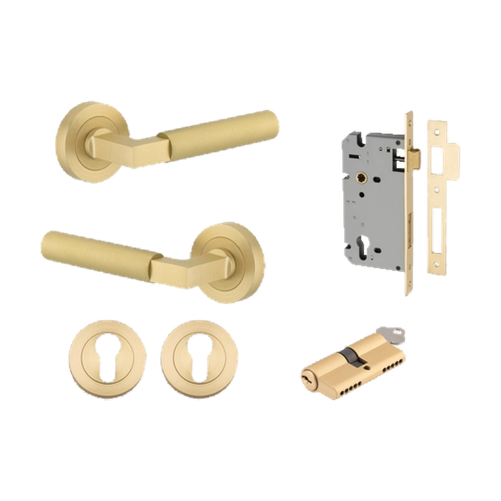 Door Lever Berlin Rose Round Brushed Gold PVD Key / Key Entrance Kit in Brushed Gold PVD