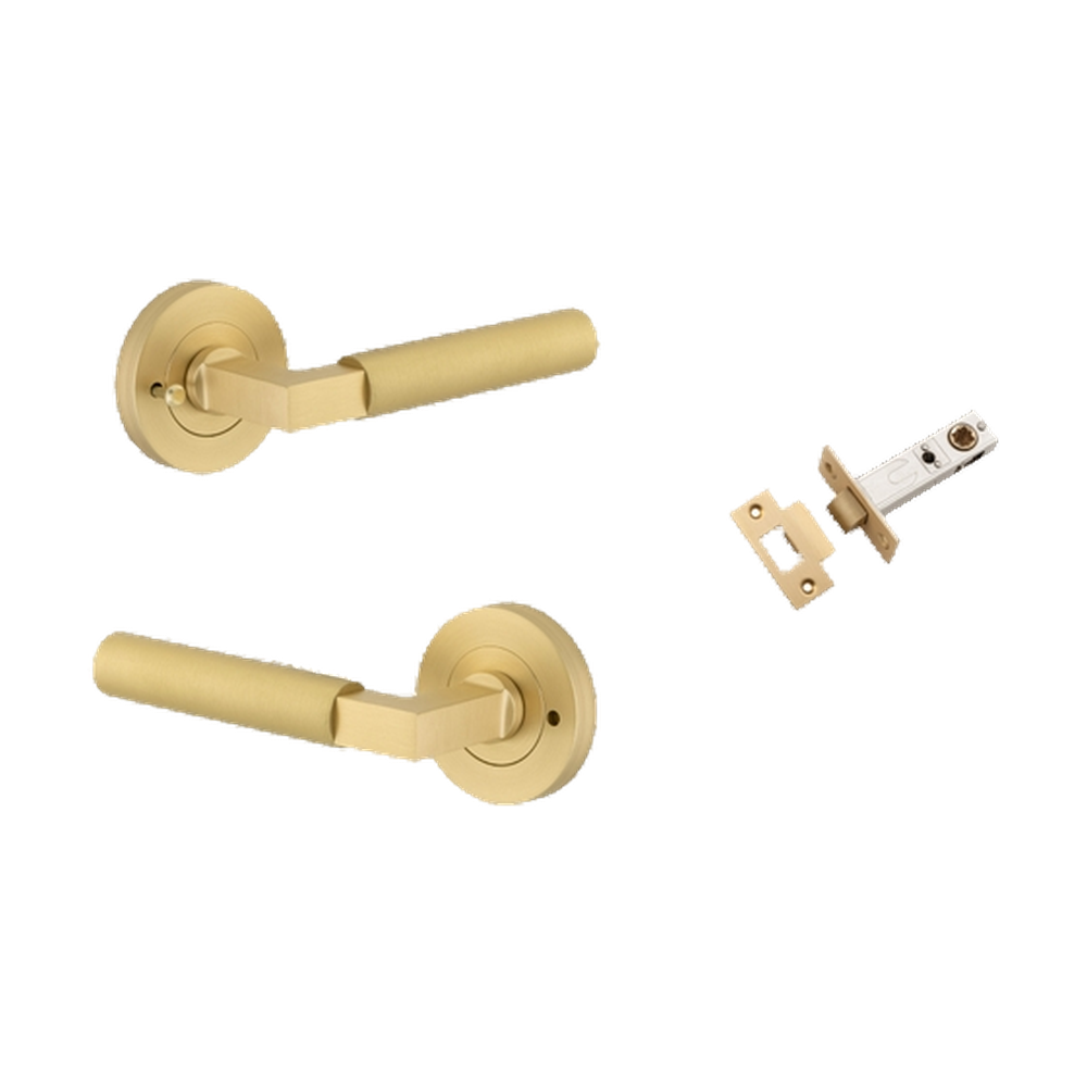 Door Lever Berlin Rose Round Brushed Gold PVD Inbuilt Privacy Kit in Brushed Gold PVD
