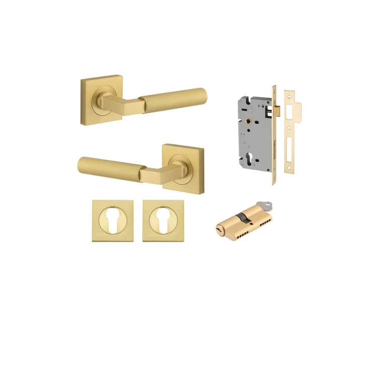 Door Lever Berlin Rose Square Brushed Gold PVD Key / Key Entrance Kit in Brushed Gold PVD