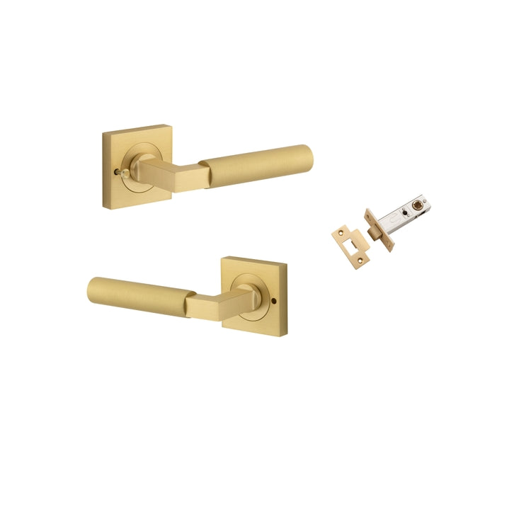 Door Lever Berlin Rose Square Brushed Gold PVD Inbuilt Privacy Kit in Brushed Gold PVD