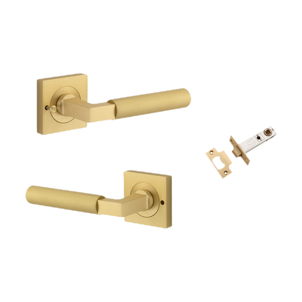 Door Lever Berlin Rose Square Brushed Gold PVD Inbuilt Privacy Kit in Brushed Gold PVD