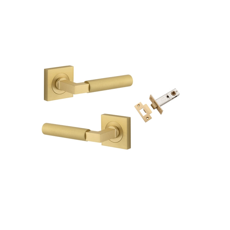 Door Lever Berlin Rose Square Brushed Gold PVD Passage Kit in Brushed Gold PVD