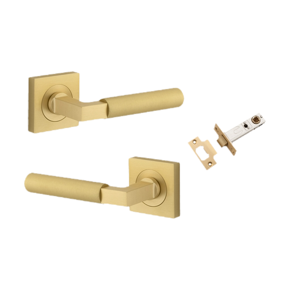 Door Lever Berlin Rose Square Brushed Gold PVD Passage Kit in Brushed Gold PVD