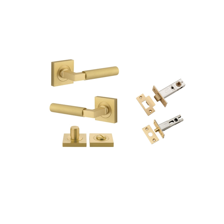 Door Lever Berlin Rose Square Brushed Gold PVD Privacy Kit in Brushed Gold PVD