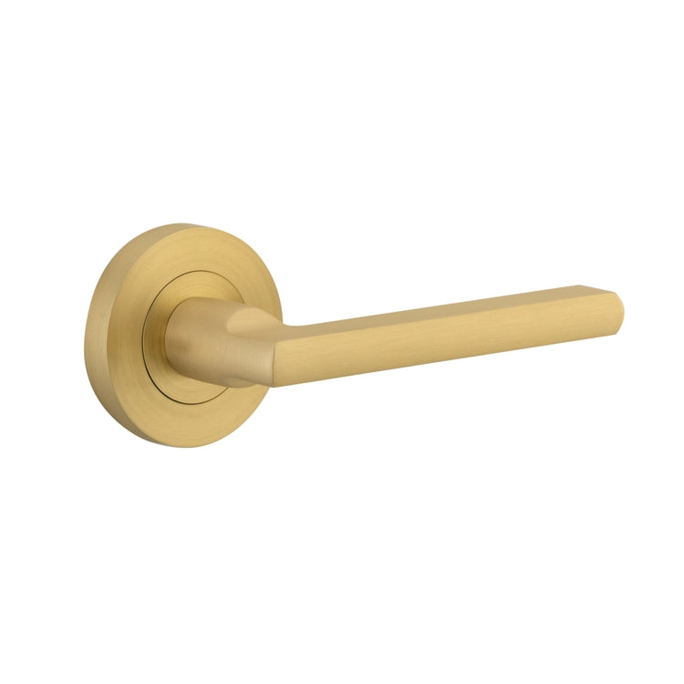 Door Lever Baltimore Rose Round Concealed Fix Pair Brushed Gold PVD L118xP57mm BPD52mm in Brushed Gold PVD