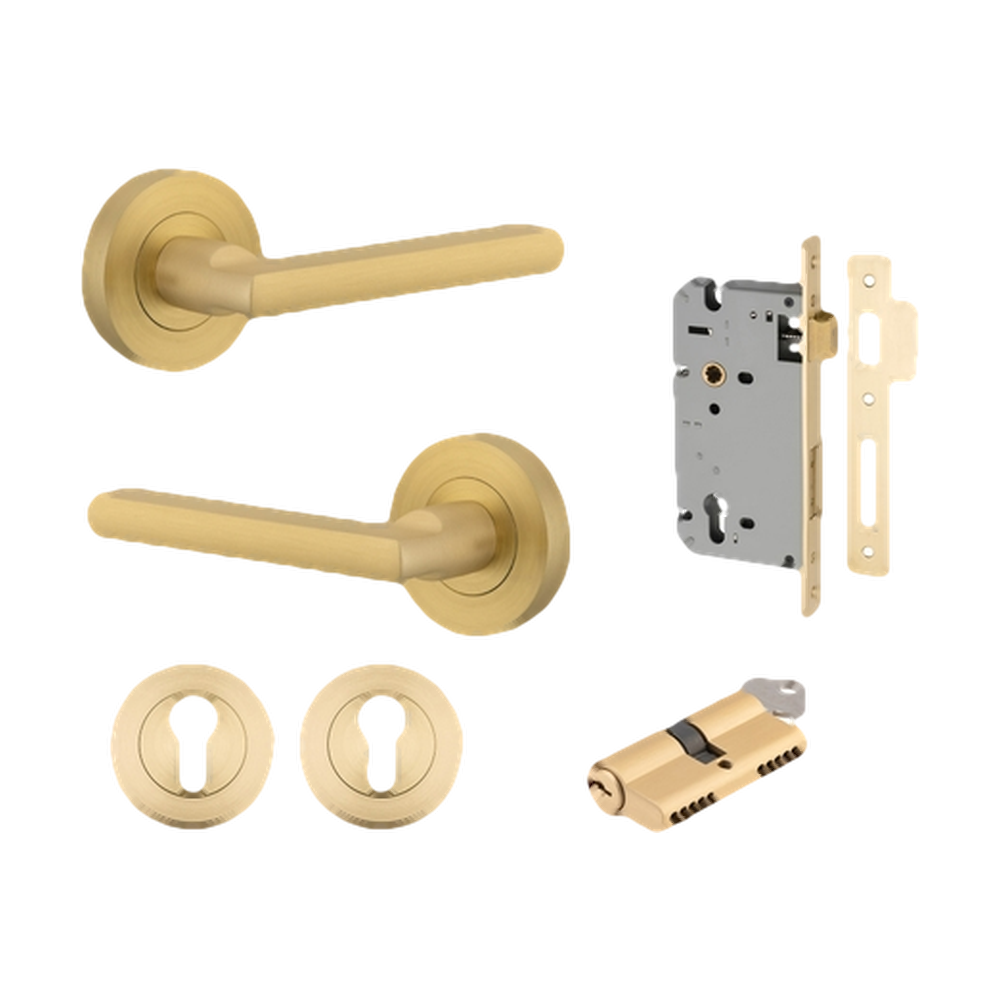 Door Lever Baltimore Rose Round Brushed Gold PVD Key / Key Entrance Kit in Brushed Gold PVD