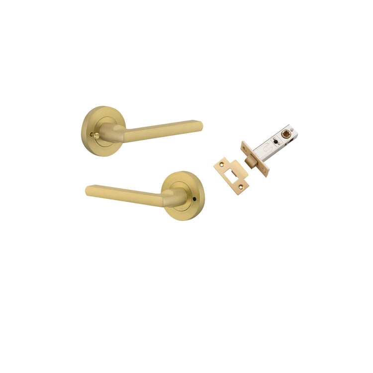 Door Lever Baltimore Rose Round Brushed Gold PVD Inbuilt Privacy Kit in Brushed Gold PVD