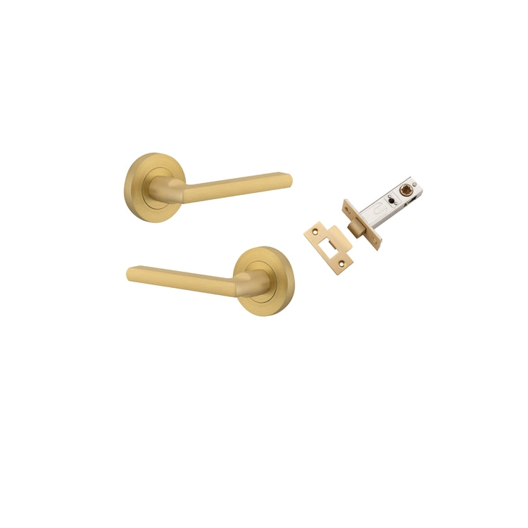 Door Lever Baltimore Rose Round Brushed Gold PVD Passage Kit in Brushed Gold PVD