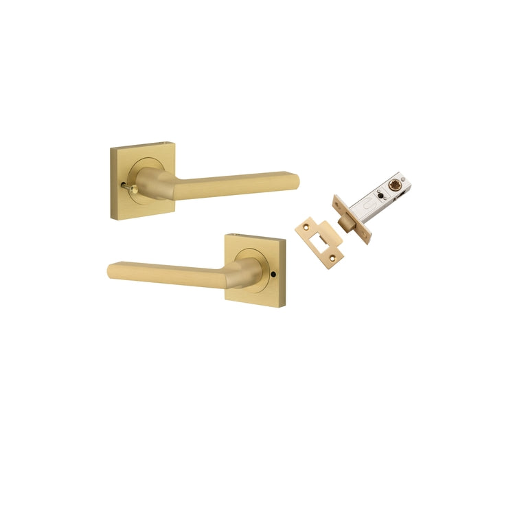 Door Lever Baltimore Rose Square Brushed Gold PVD Inbuilt Privacy Kit in Brushed Gold PVD