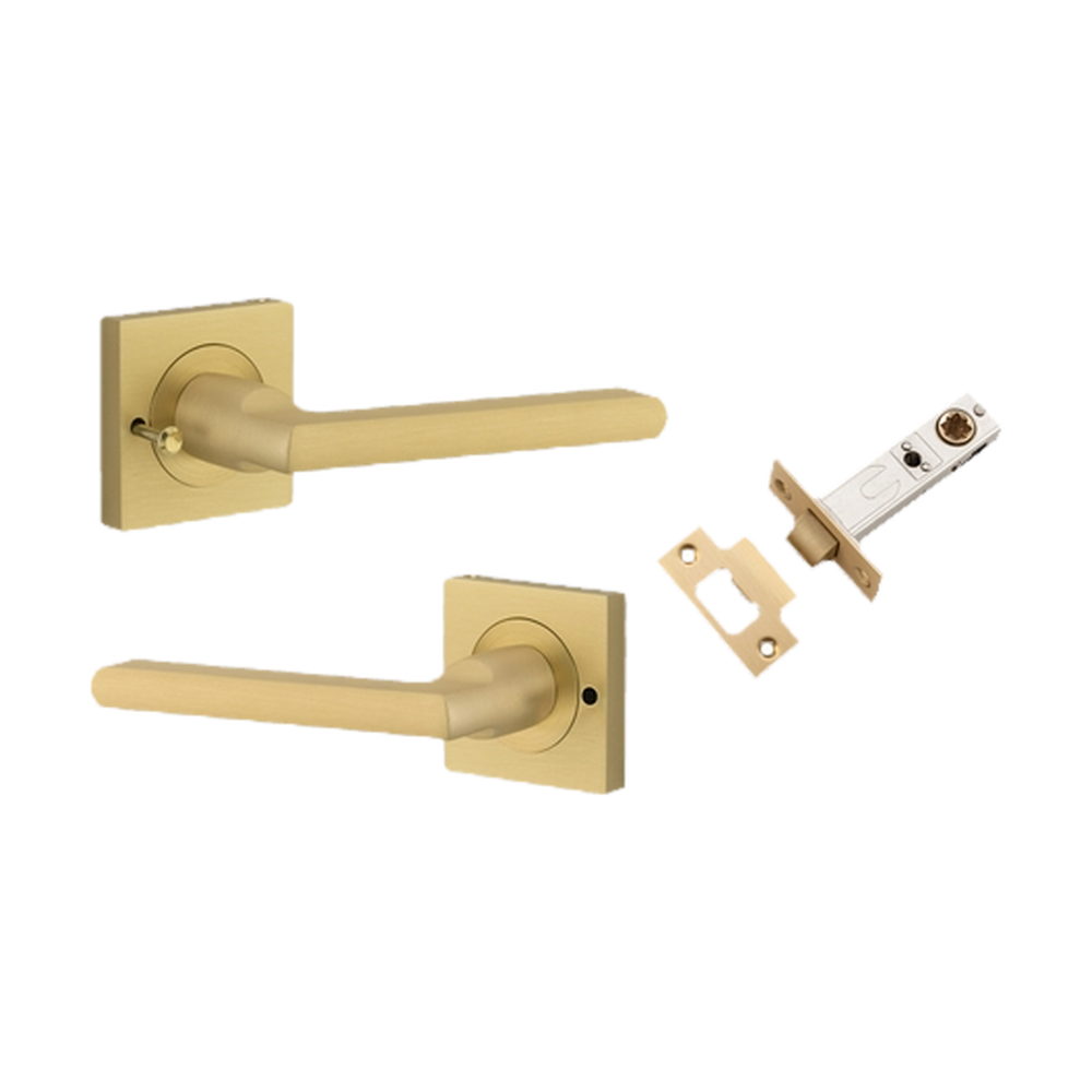 Door Lever Baltimore Rose Square Brushed Gold PVD Inbuilt Privacy Kit in Brushed Gold PVD