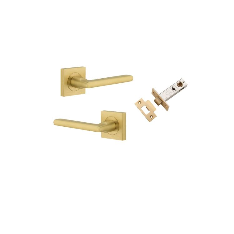 Door Lever Baltimore Rose Square Brushed Gold PVD Passage Kit in Brushed Gold PVD