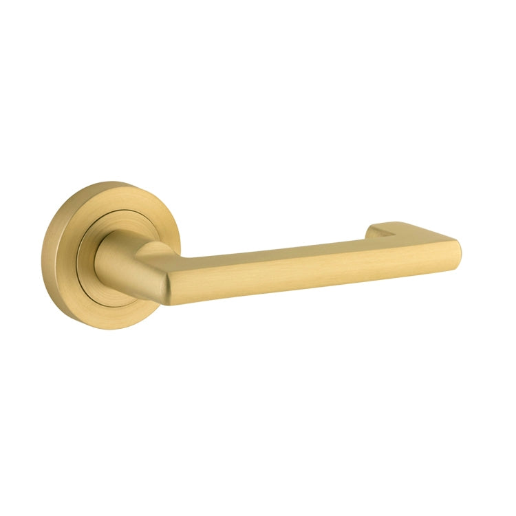 Door Lever Baltimore Return Rose Round Pair Brushed Gold PVD L128xP57mm BPD52mm in Brushed Gold PVD