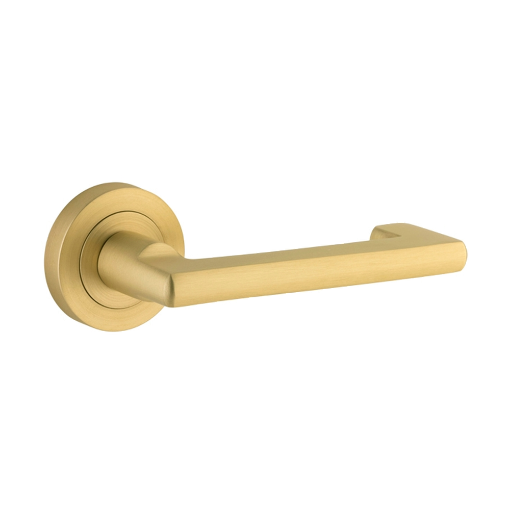 Door Lever Baltimore Return Rose Round Brushed Gold PVD Fix 1/2 RH L128xP57mm BPD52mm in Brushed Gold PVD