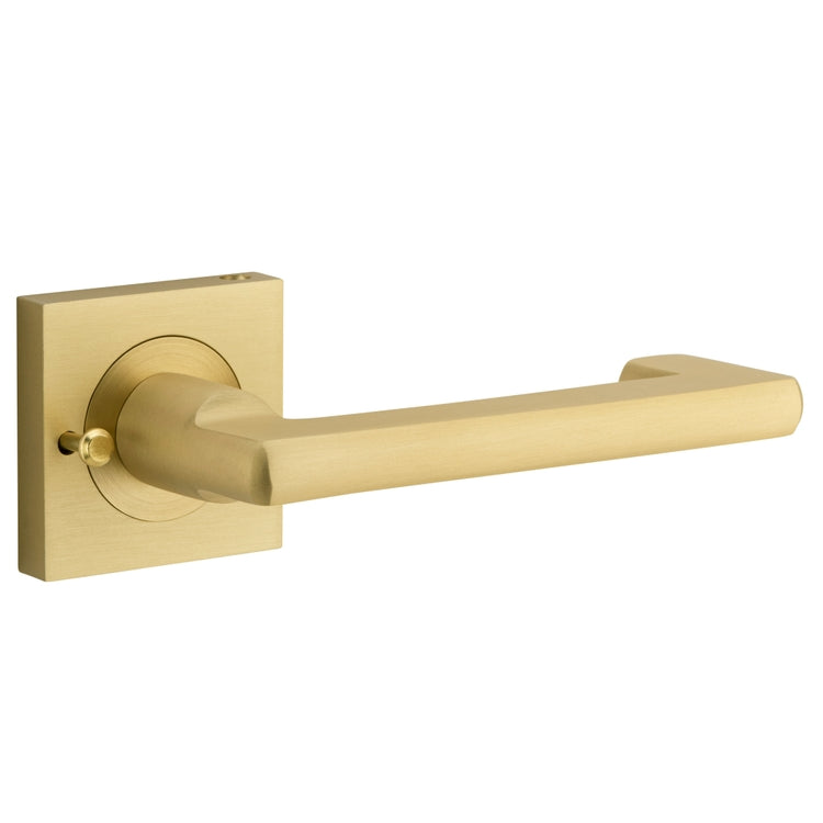 Door Lever Baltimore Return Rose Square Brushed Gold PVD Inbuilt Privacy Kit in Brushed Gold PVD