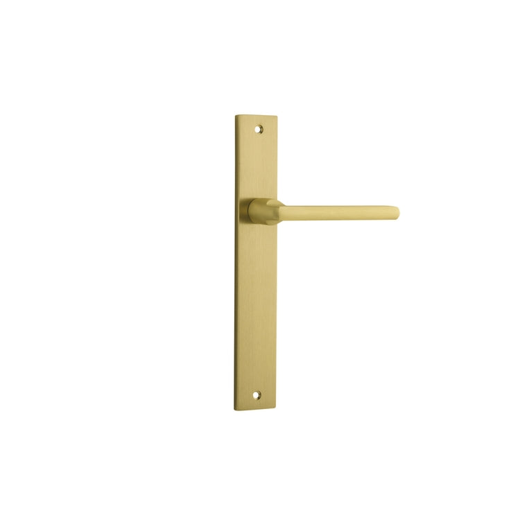 Pair of Iver Baltimore lever door handles on rectangular backplates, featuring sleek, modern design for interior doors.