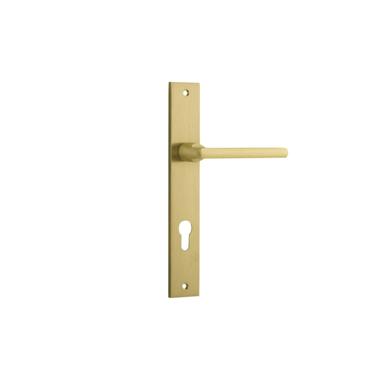 Door Lever Baltimore Rectangular Euro Pair Brushed Gold PVD CTC85mm L118xP54mm BPH240xW38mm in Brushed Gold PVD
