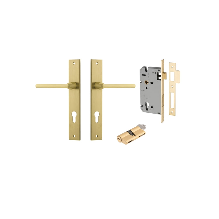 Door Lever Baltimore Rectangular Brushed Gold PVD Key / Key Entrance Kit in Brushed Gold PVD