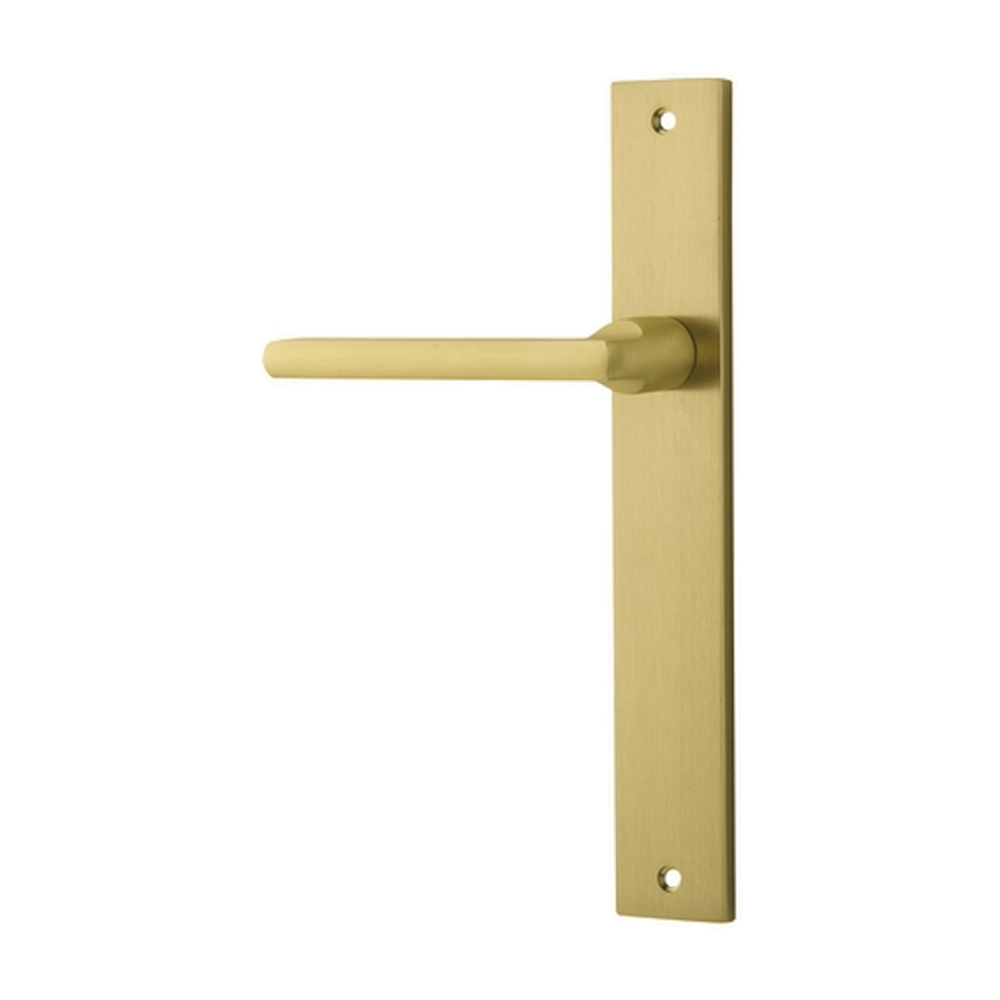 Door Lever Baltimore Rectangular Latch Left Hand Fixed Brushed Gold PVD L118xP54mm BPH240xW38mm in Brushed Gold PVD