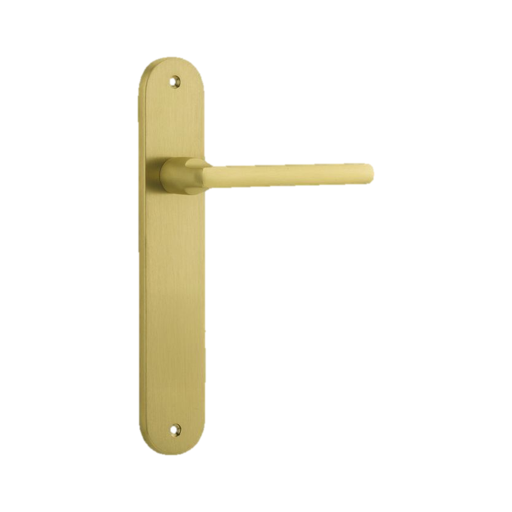 Door Lever Baltimore Oval Latch Pair Brushed Gold PVD L118xP54mm BPH240xW40mm in Brushed Gold PVD