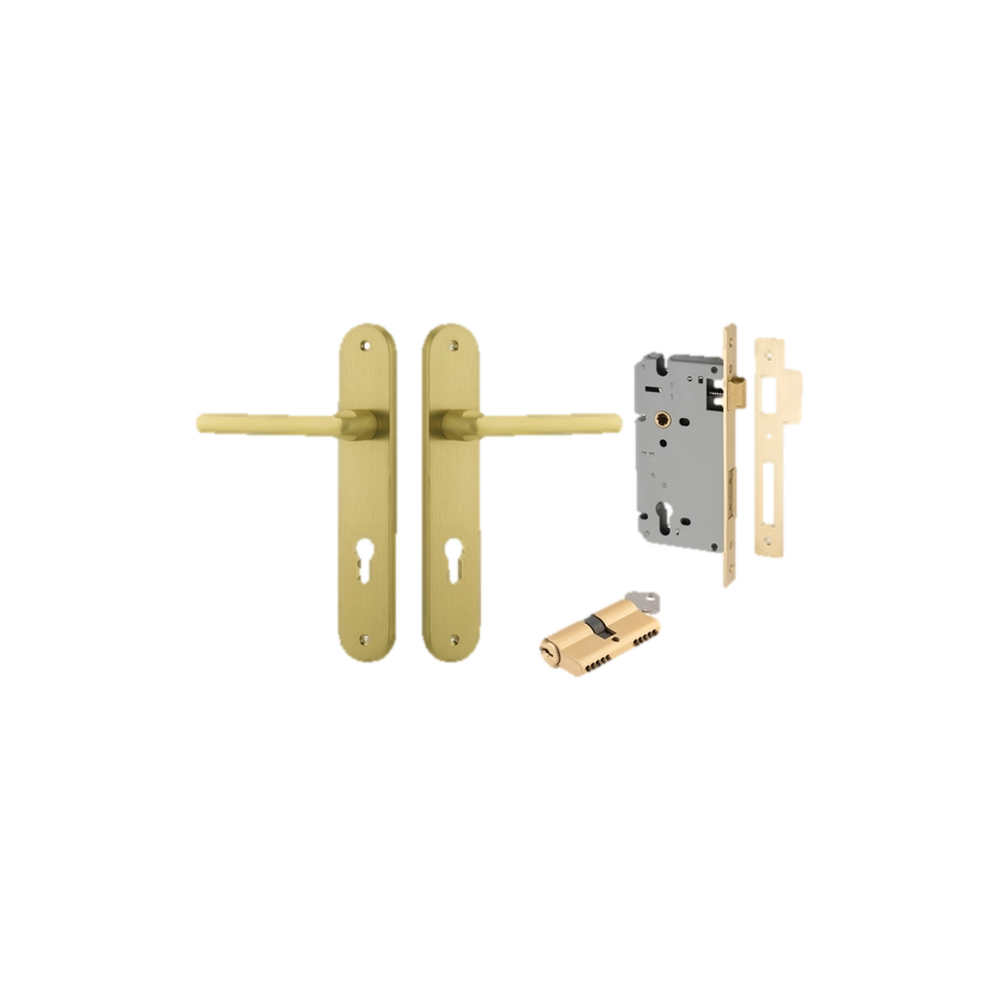 Door Lever Baltimore Oval Brushed Gold PVD Key / Key Entrance Kit in Brushed Gold PVD