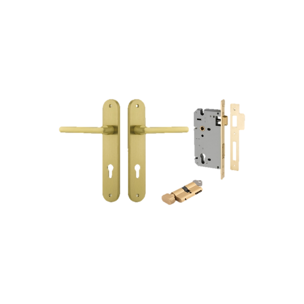 Door Lever Baltimore Oval Brushed Gold PVD Key / Thumb Entrance Kit in Brushed Gold PVD