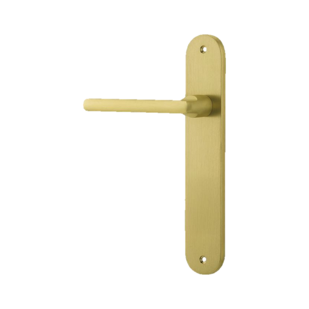 Door Lever Baltimore Oval Latch Left Hand Fixed Brushed Gold PVD L118xP54mm BPH240xW40mm in Brushed Gold PVD