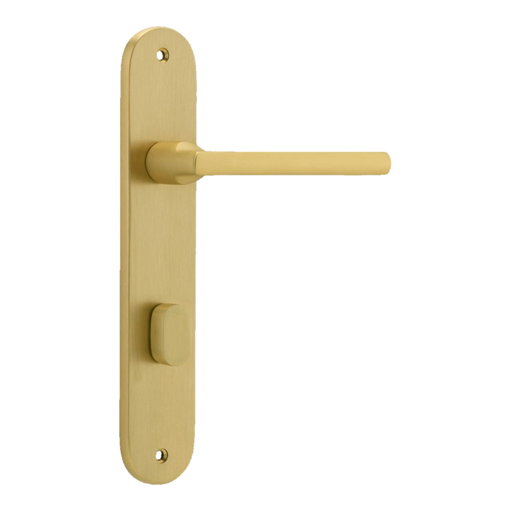 Door Lever Baltimore Oval Privacy Pair Brushed Gold PVD CTC85mm L118xP54mm BPH240xW40mm in Brushed Gold PVD