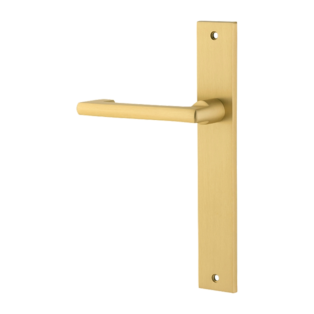 Door Lever Baltimore Return Rectangular Latch Brushed Gold PVD Fix 1/2LH L128xP54mm BPH240xW38mm in Brushed Gold PVD